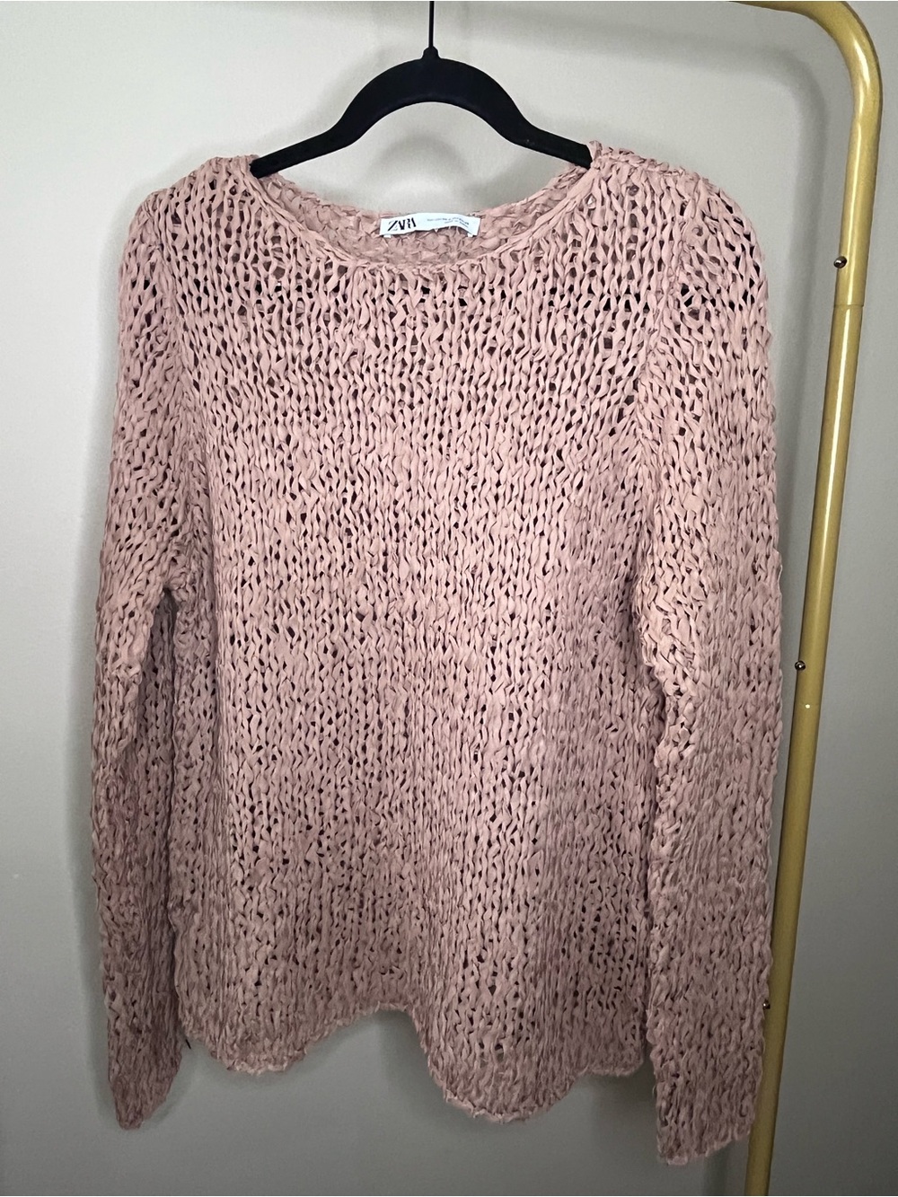 Zara Tan Taupe Chunky Knit Sweater - Cozy Open Stitch Pullover sz XS-S
